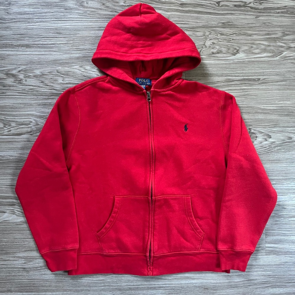 Polo Ralph Lauren Red Full Zip Fleece Hoodie Womens XL 18-20 Navy Pony Logo